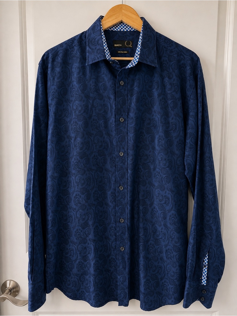 Men's Dark Blue Paisley Long-Sleeve Dress Shirt